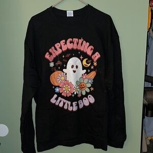 Black Crew Neck Sweater with Halloween Graphic Design